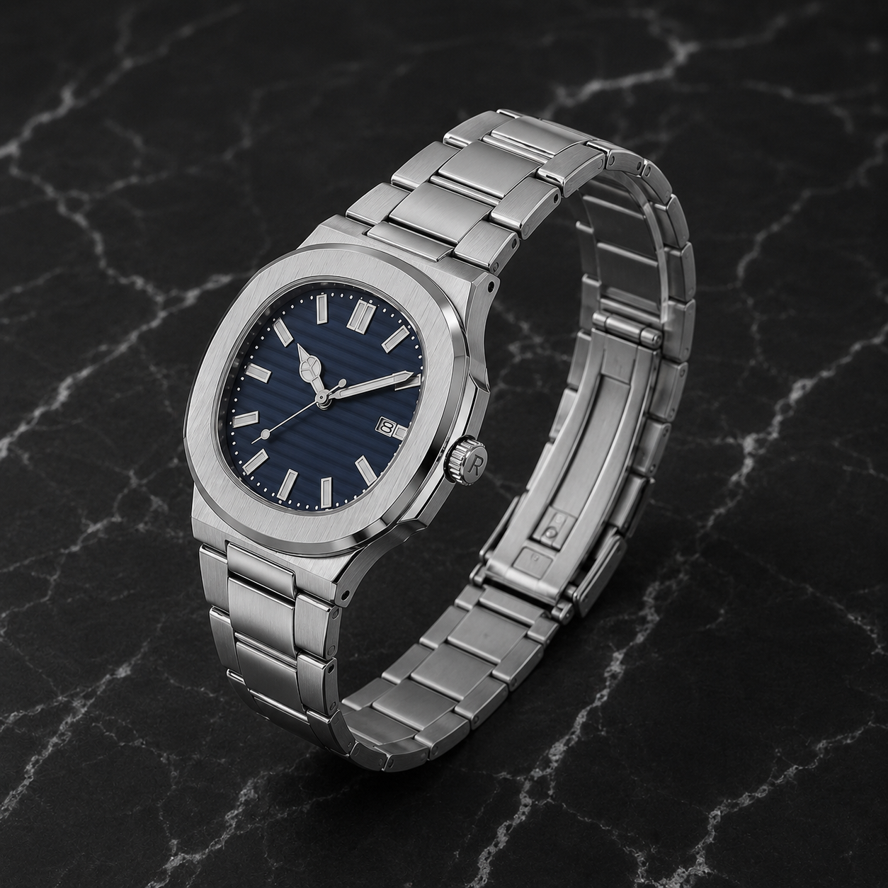 watch blue whit silver